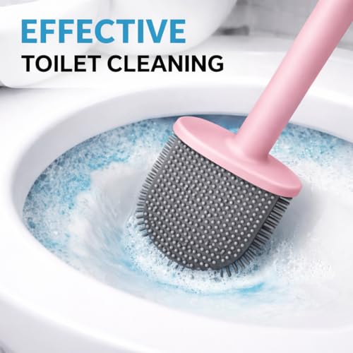 Image of Silicone Toilet Cleaning Brush Bathroom Cleaning Accessories Toilet Brush with Holder Stand Commode Cleaning Brush Closet Cleaning Brush Pot Cleaner Brush