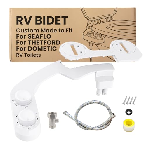RV Bidet Toilet Seat Attachment, Support for SEAFLO, RV Bidet for Camper Toilet with DualNozzles, Self/Rear/Front Cleaning, Non-Electric,Adjustable Water Pressure, Fresh Water