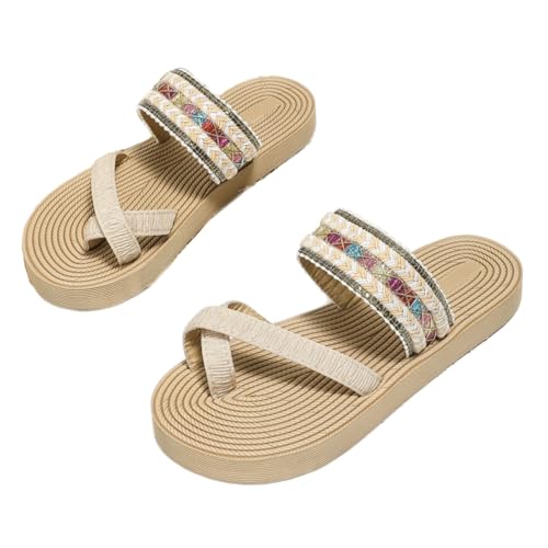 Ladies Bohemian Elegant Plantar Fasciitis Slippers,Slip On Flip Flops With Arch Support For Beach Travel,comfy Toe Ring Orthotic Sandals
