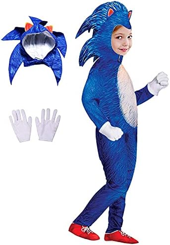 Fargone Halloween Sonic The Hedgehog Costume Kids Cartoon Sonic Costumes Suit Onesie Outfit for Boys, Kids-L(8-9T) (FA-BSNK04)