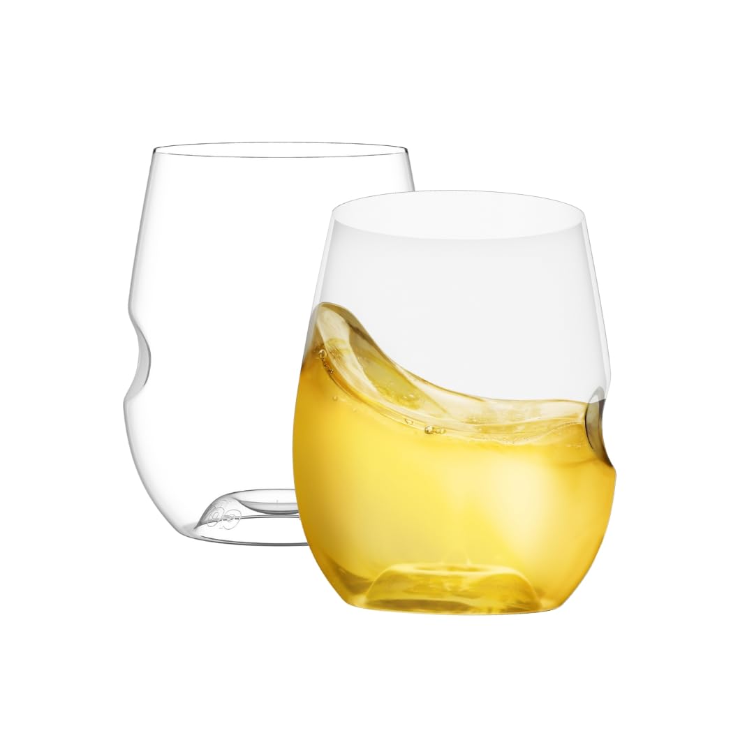 Unbreakable Stemless Wine Glass – Set of 2, 12oz, Dishwasher Safe, BPA-free Tritan, Clear Stemless White Wine Glasses, Shatterproof for Indoor, Outdoor, Everyday Use. Reusable, Made in the USA