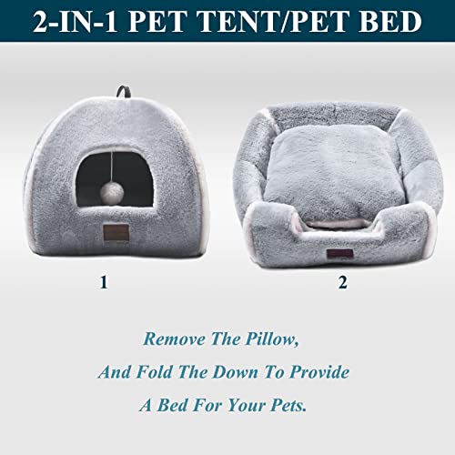 Image of Cat Bed for Indoor Cats - Cat Cave Bed Cat House Cat Tent with Removable Washable Cushioned Pillow, Soft and Self Warming Kitten beds, Pet Bed（Large Grey）