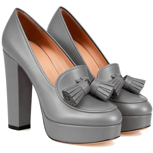 Image of SHODENSE Women Vintage Chunky Platform Loafers Pumps Tassel Round Closed Toe Slip On Suede Block High Heel Dress Loafer Shoes Buckle Strap Oxford Loafers Fringe Pump Dressy Chic Sexy Y2k 4-11 M US