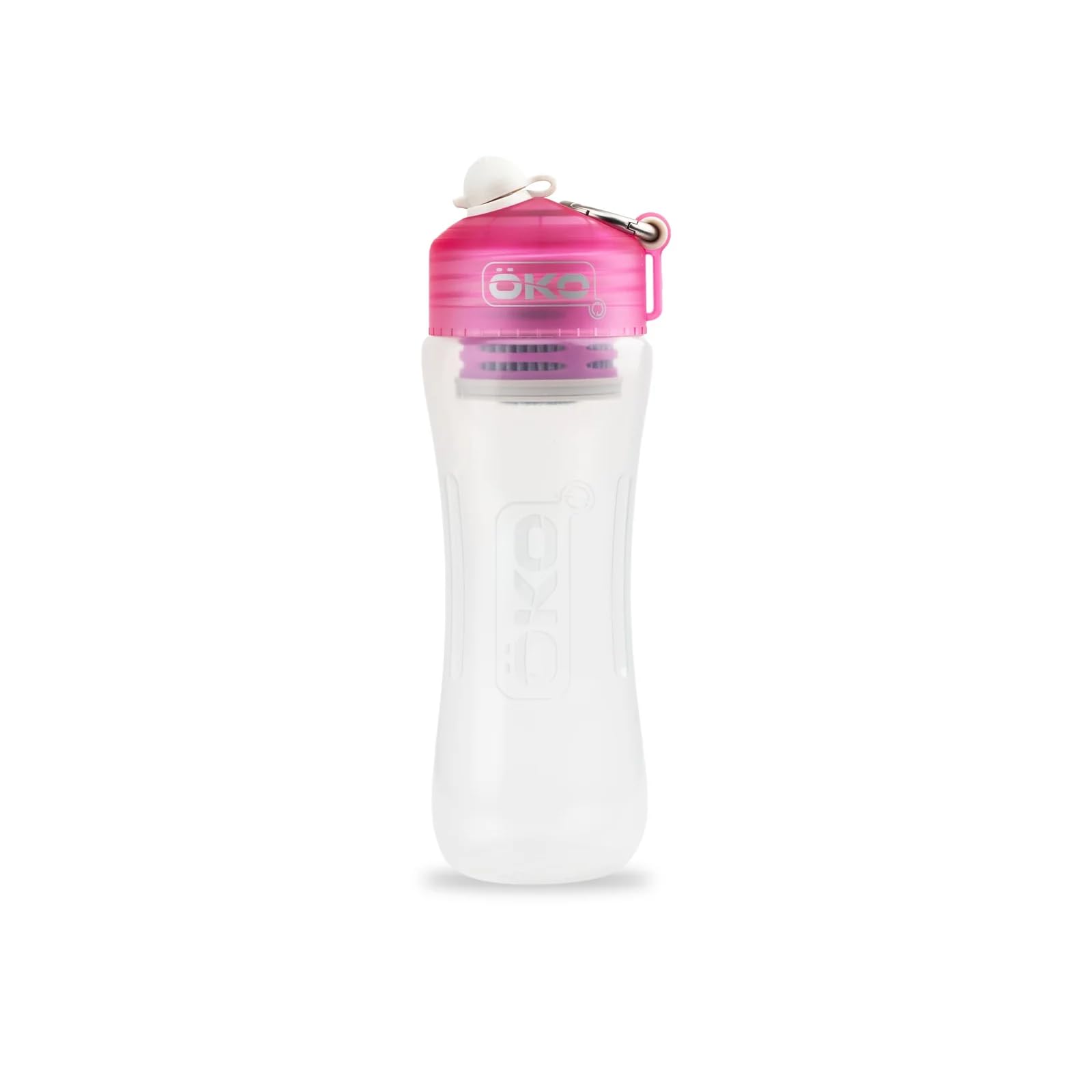 Gourde filtrante ÖKO rose 650 ml pour rendre saine l'eau non potable et ôter virus, pesticides, bactéries, protozoaires, chlore, herbicides, PFAS, plomb, fluor, micro plastiques…