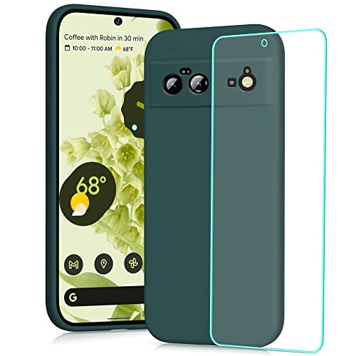 YATWIN Coque Google Pixel 6 + [1 Pièces] Verre Trempé, Ultra Mince Étui Souple de Silicone, Intérieur Microfibre, Antichoc Case pour Google Pixel 6 - Vert Foncé Cover