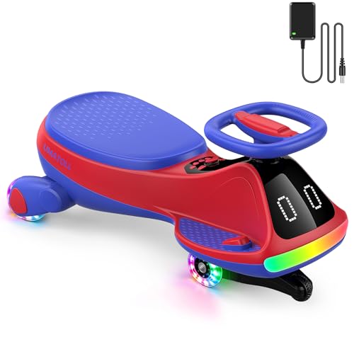 Image of Umatoll 12V Electric Wiggle Car for Kids, Birthday Gifts Toy for Age 3+ | LED Expression Display, 2 in 1 Electric & Manual Riding Modes, RGB Lights, Bluetooth, 2 Speeds, Rechargeable Battery