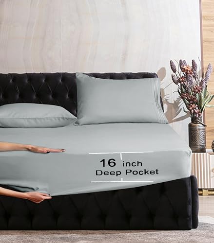 Image of Mocassi Full Sheet Set - Luxury Hotel 1800 Premier Bedding Sheets & Pillowcases - Ultra Soft Breathable & Cooling Bed Sheets - Deep Pocket - Wrinkle Resistant - 6 Piece Set - Full, Silver
