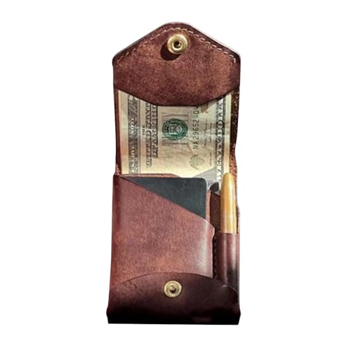 Bifold Wallet - PU Leather Wallet for Men | Handmade Slim Minimalist Wallet with Built-In Pen Slot | Compact Bifold Card Holder Wallet | Portable Cash Carrier Thin Badge Holder Wallet for Travel