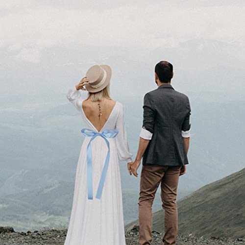 Nichemigo 1 Inch X 50 Yards Solid Satin Ribbon Single Face Fabric Ribbons For Gift Wrapping Crafting Bows Bouquet Wedding Invitation Floral Arrangement Baby Shower, Light Blue #TOP3