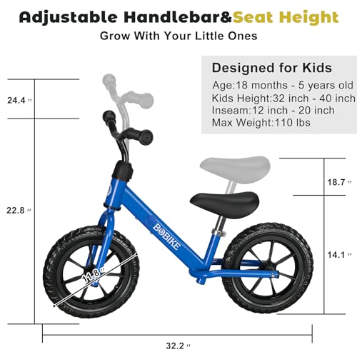 Image of Bobike Toddler Balance Bike Toys for 2 to 5 Year Old Girls Boys Adjustable Seat and Handlebar No-Pedal Training Bike Best Gifts for Kids