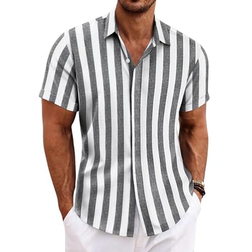 COOFANDY Men’s Linen Shirts Short Sleeve Casual Shirts Button Down Shirt for Men Beach Summer Wedding Shirt