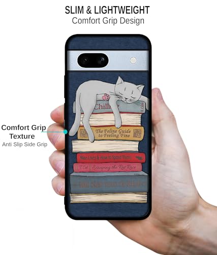 Image of Cat Sleeping On The Books Design Premium 2D Printed Metal Back Case Cover for Google Pixel 7A 5G
