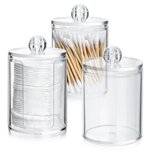 3 Pcs Boite Coton-Tige, Distributeur et Rangement, Récipient Porte Transparent pour Organisateur Salle de Bain - Boules de Coton Incluses