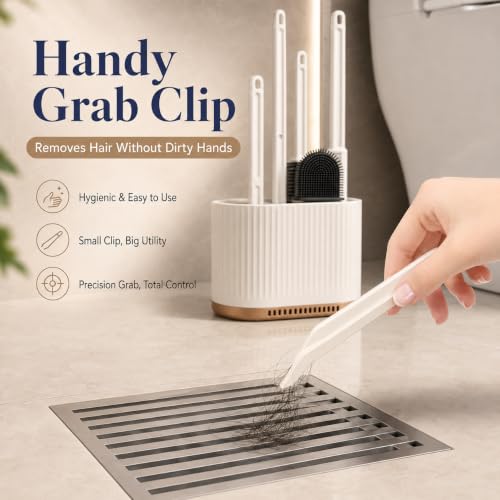 Image of 4-in-1 Silicone Toilet Brush & Holder Set - Deep Cleaning Toilet Bowl Brush with Crevice Cleaner, Wall-Mount & Floor Use | Quick-Dry Holder, Hygienic Bathroom Cleaning Tool (White)