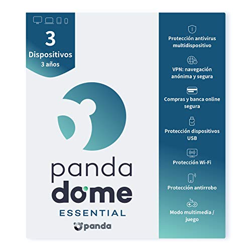 Panda Dome Essential 2020 u0096 Software Antivirus | 3 Dispositivos | 3 años | VPN | Banca Segura | Bloqueo Antirrobo | Protección Wifi