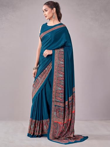 Image of Satrani Women's Crepe Printed Saree with Unstitched Blouse Piece