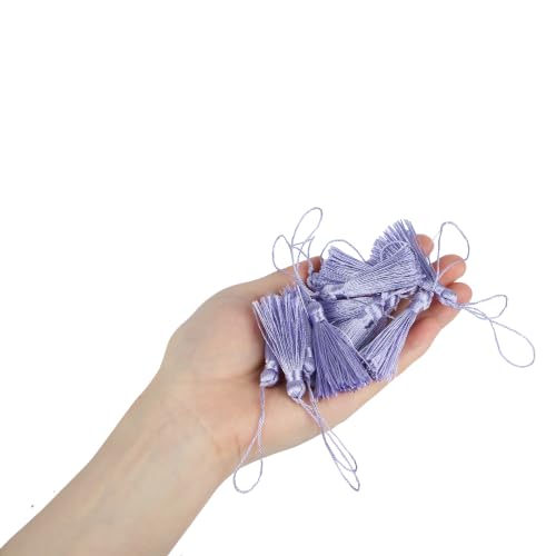 Image of 48Pcs Mini Bookmark Tassels Handmade Keychain Silky Tassel | (Purple)3.75inch Tassel, Silky Floss Craft Tassel for Jewelry Making,Tags,DIY Accessory