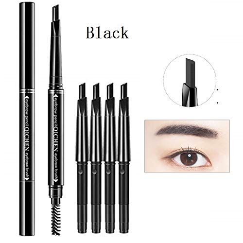 Meifen fashion durable waterproof automatic rotating eyebrow pencil, 1 + 4 replaceable refills, 5 colors optiona (Black)