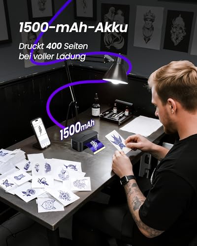TATTMUSE Mini Tattoo Stencil Drucker für Arme, Schablone Drucker mit 30 Transferpapier (80 x 133mm) ideal für kleine Stencil, Tattoo Maschine Set für Künstler & Anfänger, Kompatibel mit iPhone & iPad