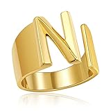 Sora Tuki N Initial Ring - Gold Letter Rings for Women - Chunky Gold Rings - Adjustable Initial Jewelry