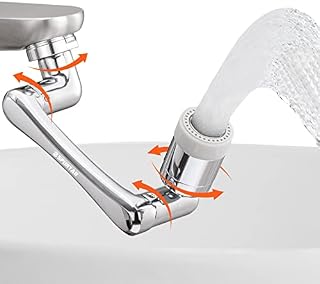 Spurtar 1440° Rotable Faucet Extender Bathroom Sink Tap Aerator Big Angle Kitchen Tap Extension Dual Mode Spray Head Water Saving Tap Attachment Adapter with Copper Lining Water Filter Tap, Silver