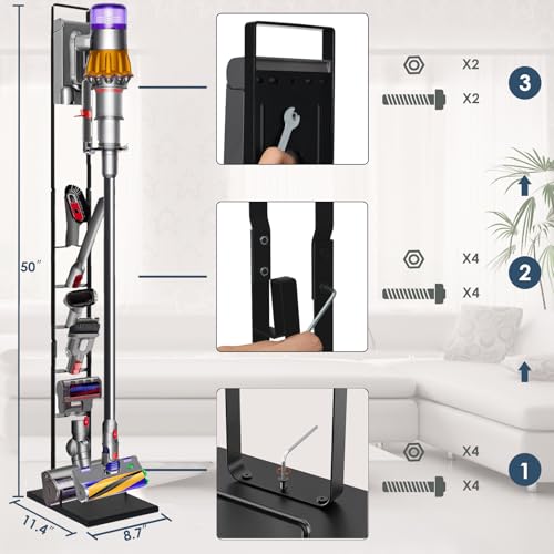 Image of Lasvea Vacuum Stand for V6, V7, V8, V9,V10, V11, V12, V15 Cordless Cleaners - Heavy Base Metal Bracket Holder Organizer with Trigger Lock, On /Off Control Clamp, Accessory & Attachment Storage