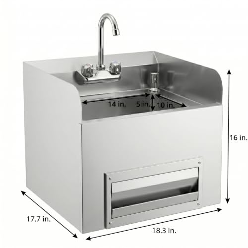 Image of Commercial Wall Mount Hand Sink 18-1 /4 in. x 17-5 /8 in. with Soap Dispenser, Paper Towel Dispenser, Low Lead Faucet, 304 Stainless Steel Hand Wash Station, 4 in. Backsplash, NSF