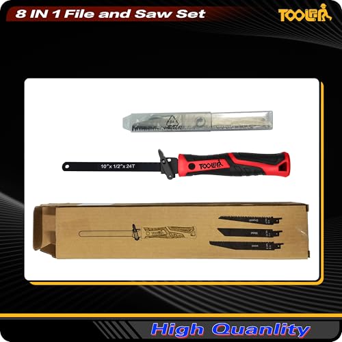 Image of 8-In-1 Multi Blades Hand Saw, Drywall Cutter. Hacksaw. Long Blade, Jab Saw, For Cutting Drywall, Sheetrock, Wood, Metel, Plastic, Plywood. Blade Quick Change Mechanism. Red Handle.