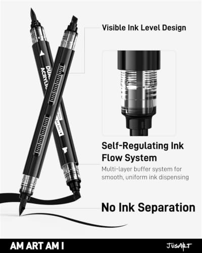 Image of JusArt 3 Black Dual-Tip Acrylic Paint Markers, Automatic Ink Control