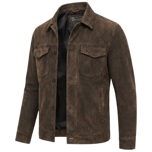 Image of Men's Suede Leather Jacket Real Lambskin Suede Casual Leather Jackets For Men Suede Trucker Coat for Mens