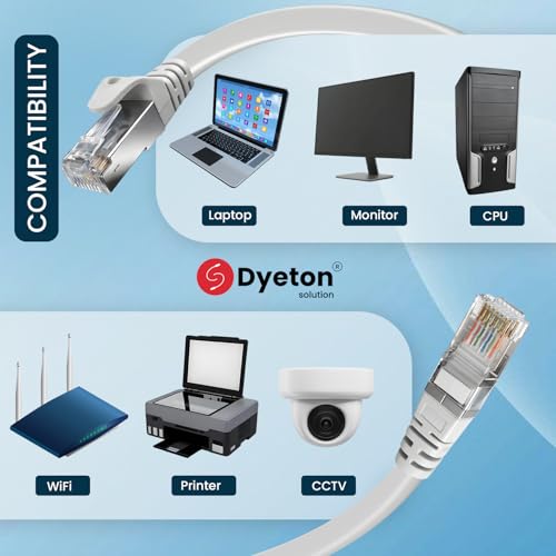 Image of Dyeton CAT6 Ethernet Cable RJ45 LAN Patch Cord with Gold Plated Contacts, High Speed Network Cable with Pure Copper Core, Compatible with Router, Modem, Laptop, Desktop(15Mtrs)