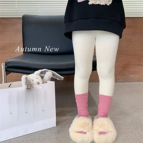 White Tights for Girls Footless Leggings Fleece Lined Toddler Kids Basic Solid Full Length Pants Fall Winter Clothes3