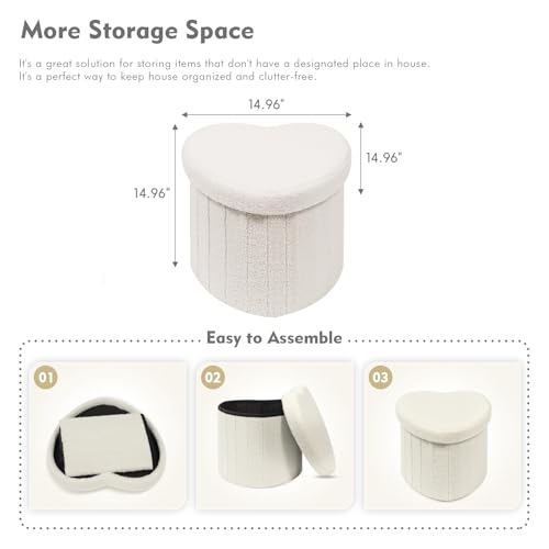 Image of B FSOBEIIALEO Storage Ottoman Heart Shaped Ottoman with Storage,Cream White