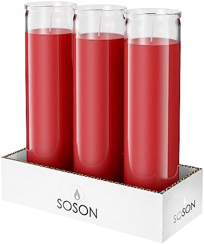 Simply Soson Red Prayer Candle 2x8, Glass Jar, 3 Pack, Unscented