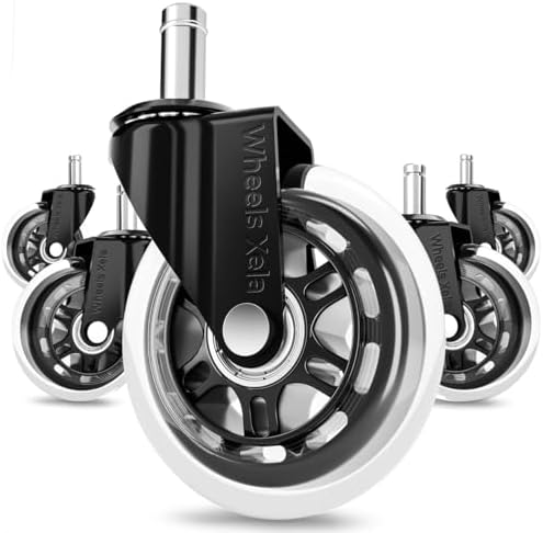 Wheels Xela Office Chair Wheels, Set of 5, 3 Inch Heavy-Duty Replacement Rubber Wheels for Desk & Gaming Chair are Easy to Install & Suitable for All Floor Types