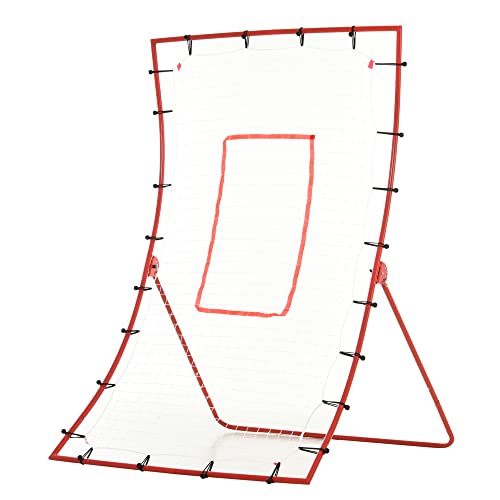 HOMCOM Rete di rimbalzo per il calcio, sdraietta da calcio, per l'allenamento del calcio, angoli regolabili, accessori di fissaggio inclusi, 175L x 115H x 77D cm, rosso, bianco
