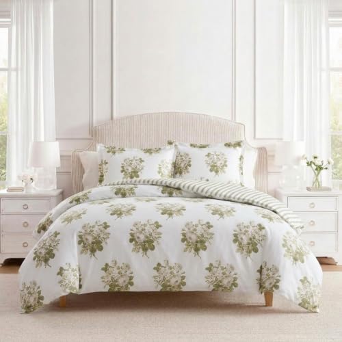 Image of Martha Stewart - Twin Comforter Set, Smooth Sateen Front with Subtle Sheen & Lightweight Cotton Percale Reverse, 2 Piece Bed Set with Matching Pillowcase (Eloise Floral Grey)