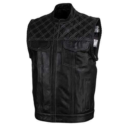 Xelement Xs13003 Men's Black 'Stars And Stripes’ Leather Motorcycle Vest With Usa Flag Liner - 4X-Large #TOP27