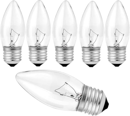40 Watt Incandescent Light Bulbs,e26 Chandelier Bulbs, ge Light Bulbs 40 watt,Medium E26 Candelabra Base 40W Equivalent Incandescent Torpedo Tip Chandelier with Crystal Clear (6)