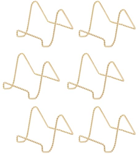 Creative Hobbies Brass Twisted Wire Easels - 3 Inch Gold Plate Stands for Display, Picture Frames, Decorative Plates, and Collectibles | 6 Pack
