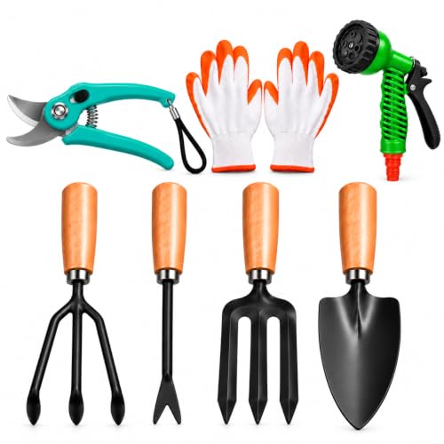Image of 7-Piece Gardening Tool Kit | Trowel, Hand Fork, Cultivator and Weeder, Gardening Glove, Water Spray Gun and Hand Pruner | Gardening Tools Set for Home Gardens