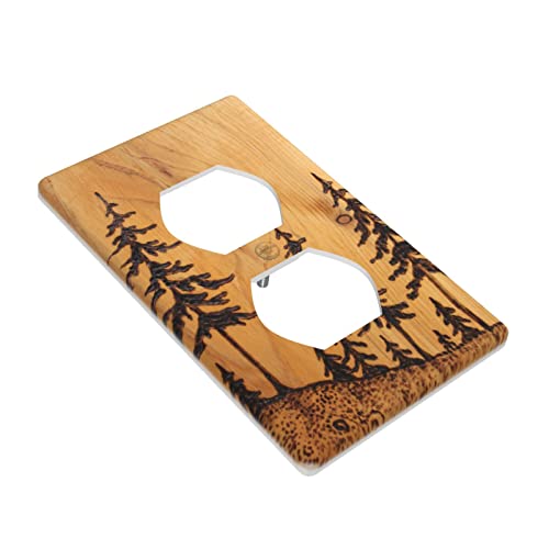 Rustic Wood Pine Tree Print Duplex Outlet Covers Light Switch Cover Wall Plates Decorative Plastic Farmhouse Electrical Switch Plate Covers Standard Size 4.5" X 2.76" For Bedroom Kitchen #TOP2