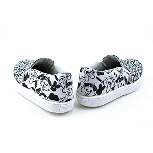 Calçados Turma da Mônica - Tênis Slip on Floquinho - Estampa Divertida Ícones Preto e Branco