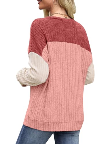 MixShe Womens Sweaters Color Block 2025 Fall Fashion Crewneck Tunic Tops S-XXL