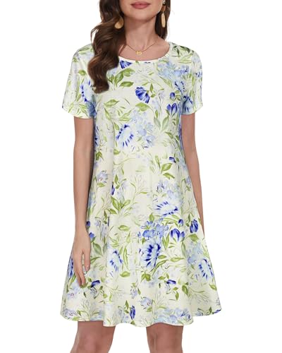 Image of Summer Dresses for Women Casual Tshirt Short Sleeve Floral Sundress Beach Cover Ups with Pockets 2026