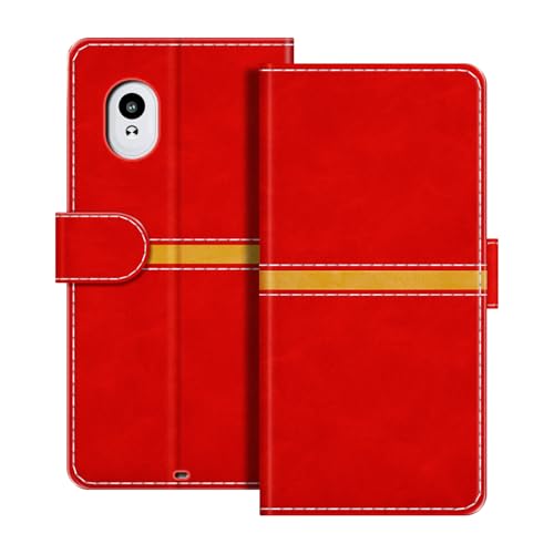 ESACMOT Funda Cartera de Cuero Compatible con Vasco Translator V4 Diseño de Rayas Horizontales Flip Cover Protectora con Ranura para Tarjeta Cierre Magnético (Rojo)