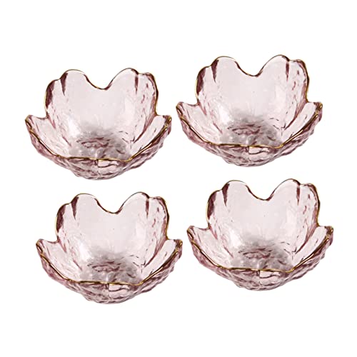 Cabilock 4Pcs Flower Shaped Glass Sauce Dishes Elegant Condiment Plates for Oil Vinegar and Seasonings for Family Gatherings Parties Camping and Barbecues