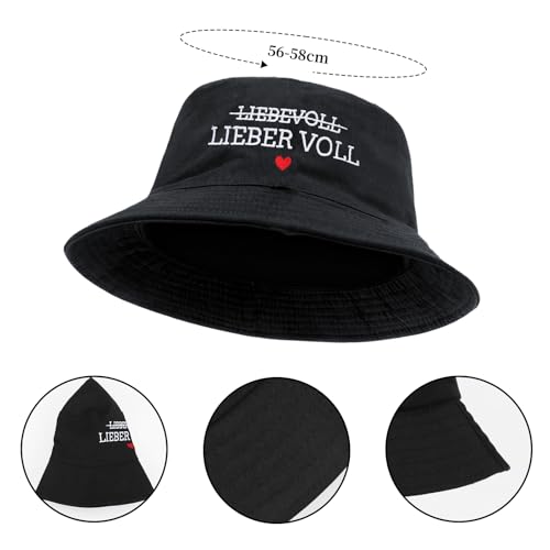 HUKUMA Fischerhut Damen, Anglerhut Herren, Lustige Hüte für Festival Accessoires, Schwarz Mallorca Sommerhut mit Spruch, Malle Bucket Hat Festivalhut für Herren Damen