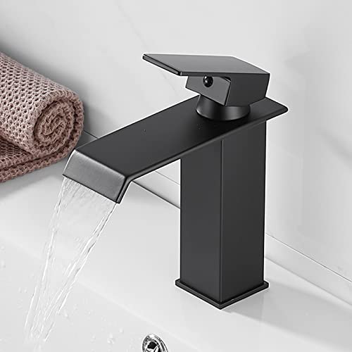 Robinet de salle de bain cascade eau chaude froide mitigeur noir en acier inoxydable haut