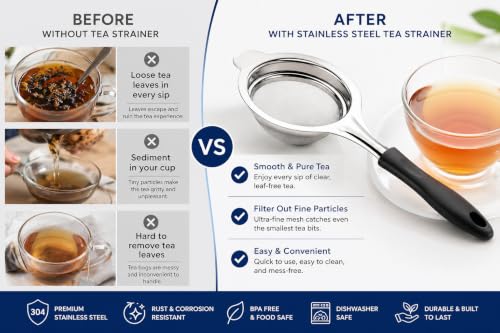 Image of Stainless Steel Tea Strainer - Multicolor Durable Tea & Juice Filter Channi with Handle & Fine Mesh | Multipurpose Sieve for Tea, Coffee, Juice & Liquids | Home, Kitchen & Restaurant Use